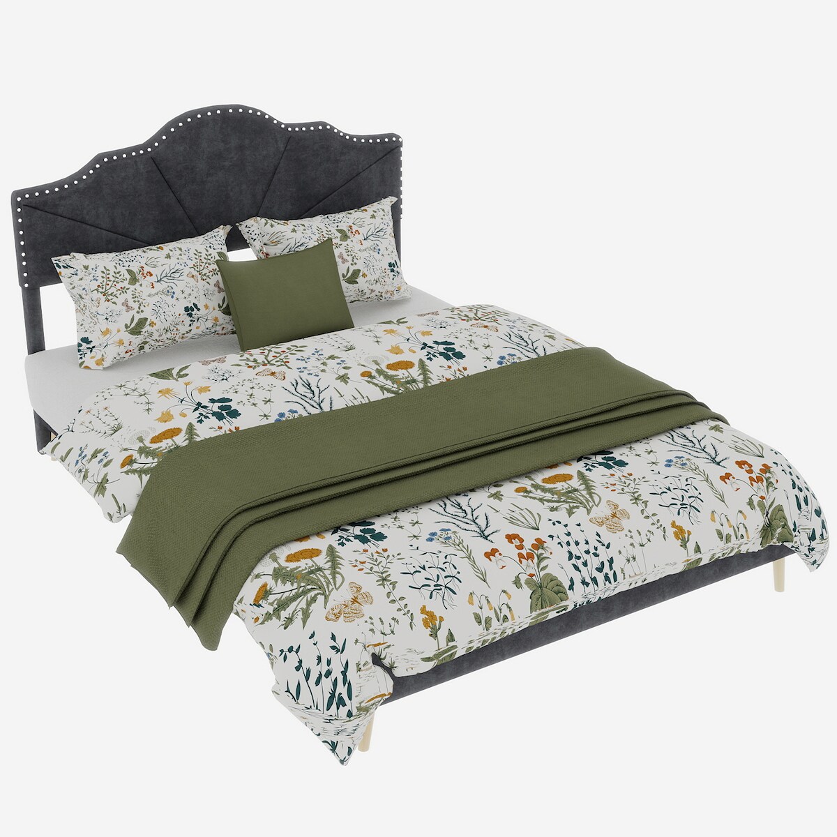 MODFU Polsterbett 160x200 cm, gepolstertes Kopfteil, stabile Rippenkonstruktion, Hollandwollstoff, minimalistisches Design, Grau Image