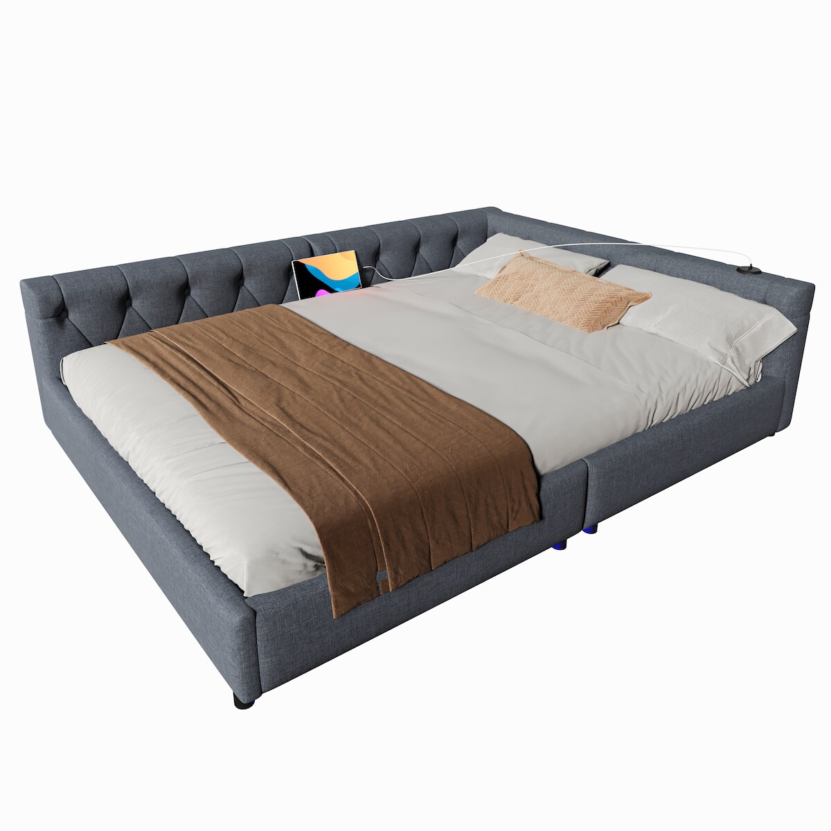 STILVORA Schlafsofa 140x200 Leinen mit LED-Beleuchtung, USB + Typ-C Anschlüsse, Lattenrost, modernes Tagesbett, Stauraum, Grau Image