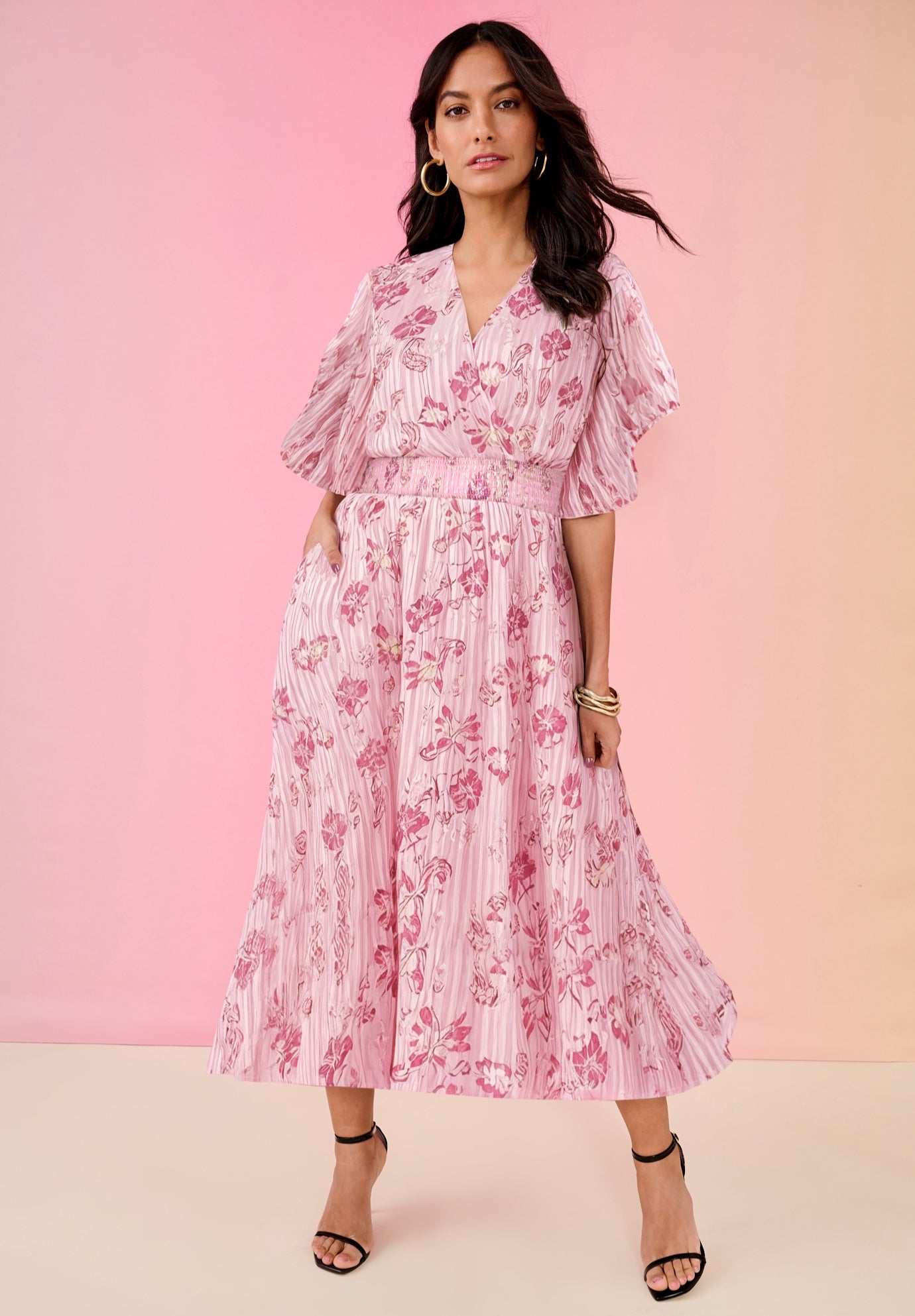 Plus Size Women's Striped Lurex Maxi Dress by Roaman's in Blush Soft Paisley (Size 32 W)