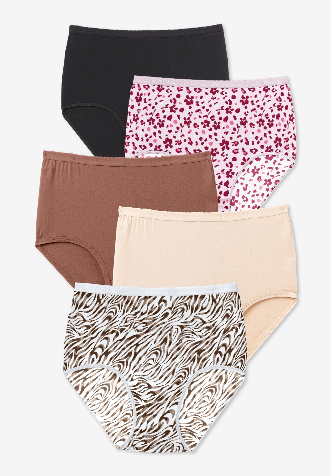 Plus Size Women's Cotton Brief 5-Pack by Comfort Choice in Animal Pack (Size 14) Underwear