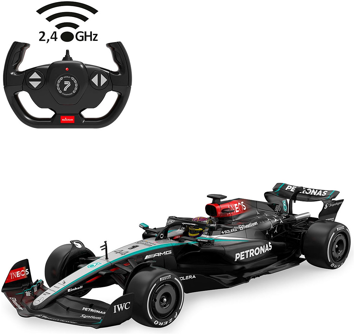 RC-Auto JAMARA "Mercedes-AMG F1 W15 E Performance schwarz 2,4GHz", schwarz, Fernlenkfahrzeuge, KinderB:17,3cm H:10,3cm T:46,8cm, Kunststoff, Maßstab 1:12, B:17,3cm H:10,3cm T:46,8cm