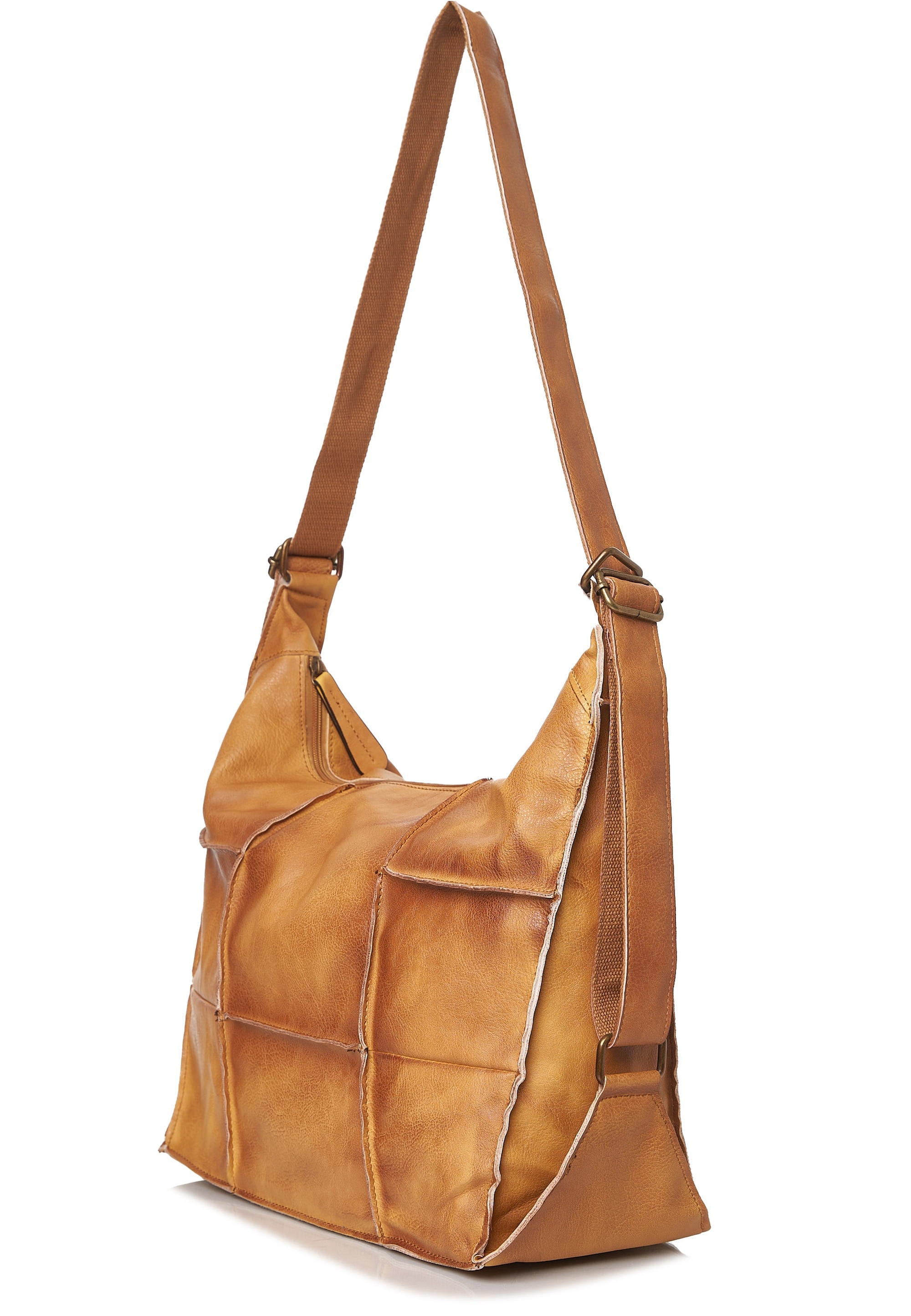 Schultertasche HARPA "GEORGIA", Herren, Gr. B/H/T: 15cm x 15cm x 41cm, senf, Baumwolle, unifarben, Taschen Schultertasche, in moderner Patchwork-Optik