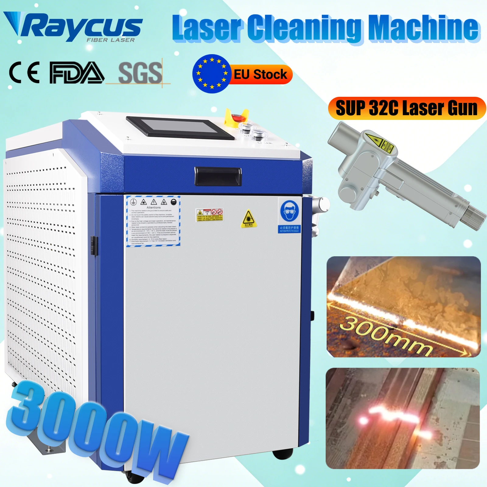 Raycus 3000 W Laserreiniger, tragbare Laserreinigungsmaschine, Rostentfernung, Ölfarbenreinigung für die Metallreinigung, Breite 300 mm Image