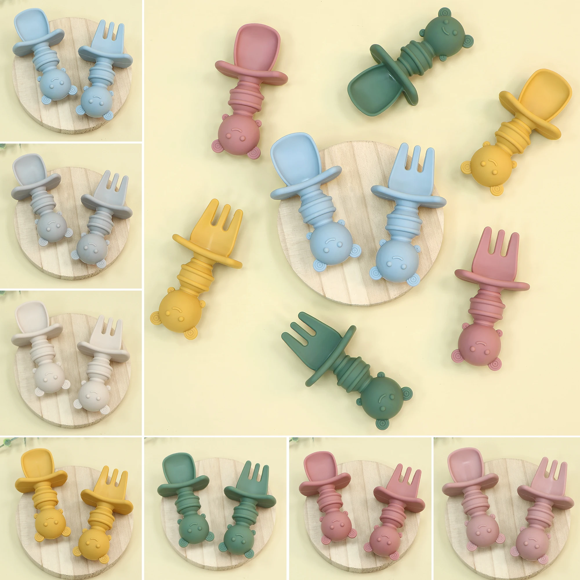 2-teiliger Selbsternährungslöffel mit Erstickungsbarriere – Silikon-Babygabellöffel, Bühnen-Babylöffel, BPA-frei, spülmaschinenfest Image