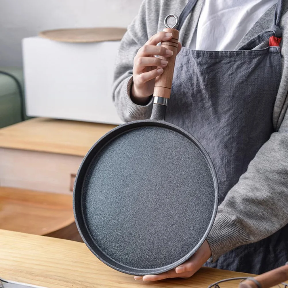 Bratpfanne aus Gusseisen, unbeschichtet, antihaftbeschichtet, mit flachem Boden und Griff, Frühstücks-Steak-Ei-Kochtopf, Bratpfanne für Spiegelei Image