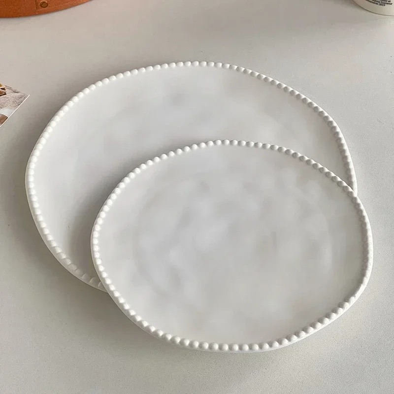 Weißer Premium-Keramikteller, Gemüseteller, Haushalt, westliches Essen, Steakteller, Obst, Dessert Image