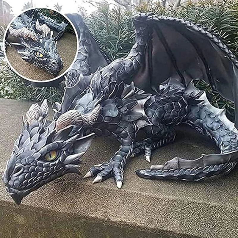 Garten große hockende Drachen Skulptur Wächter Statue Garten Drachen Skulptur Halloween Outdoor Gothic Dekor