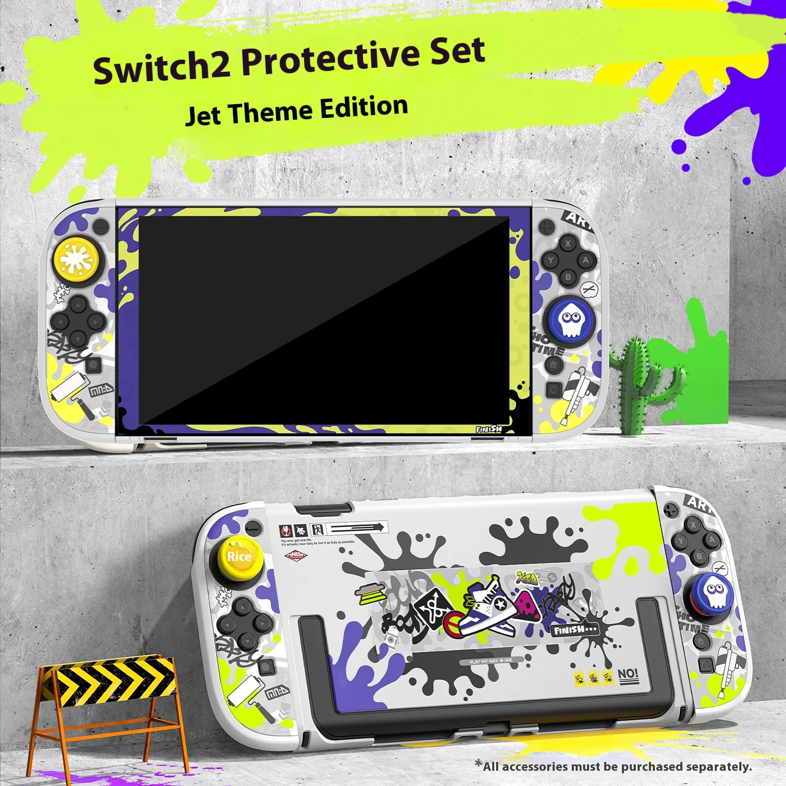 IINE Switch 2-Schutzbündel – Konsolen-Rückabdeckung, Controller-Gehäuse, Joystick-Kappen – Splatoon Donkey Kong-Thema für NS2 Image