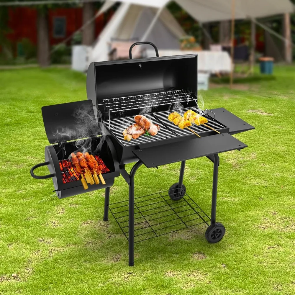 Barbecue au charbon de bois avec couvercle pour 10 personnes Barbecue de camping Barbecue de jardin Barbecue debout pour grande zone de cuisson extérieure