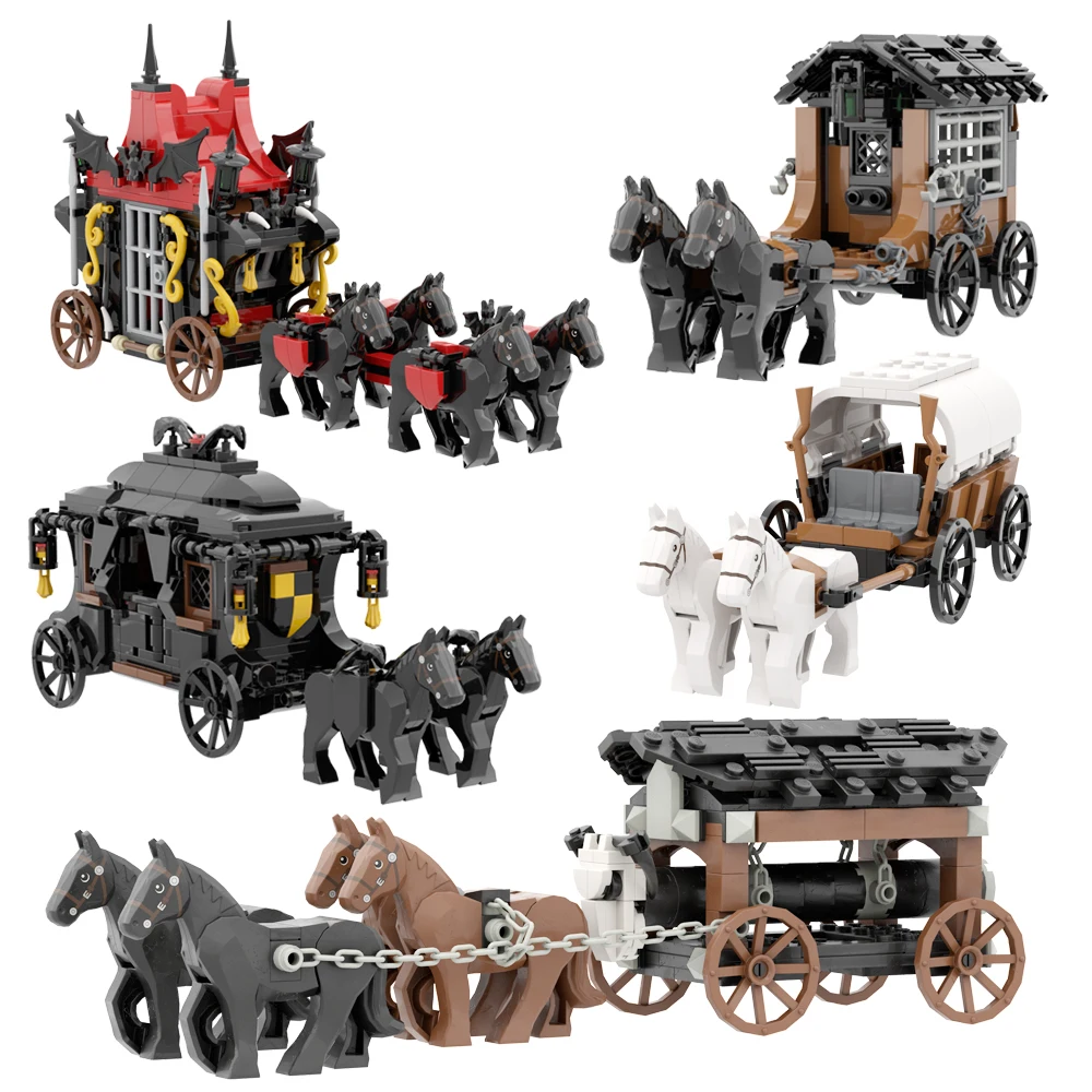 MOC Bausteine Montage Spielzeug Set Mittelalterlichen Wagen Serie Wagen Stadt Modell DIY Bausteine Spielzeug Festival Geschenk Image