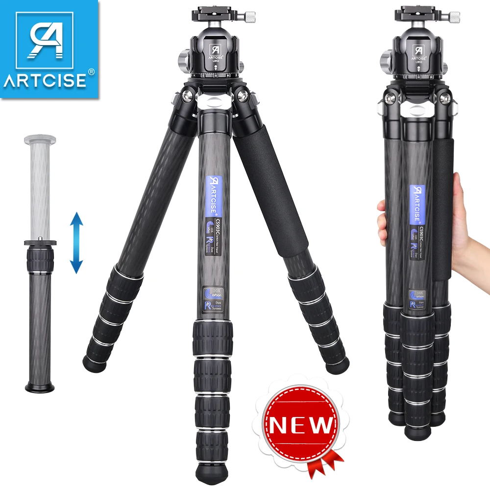 ARTCISE CS903C Kohlefaser-Stativ, 5-teilig, professionell, robust, mit 52 mm niedrigem Profil, Kugelkopf, Belastung 40 kg, für Kamera, DSLR Image
