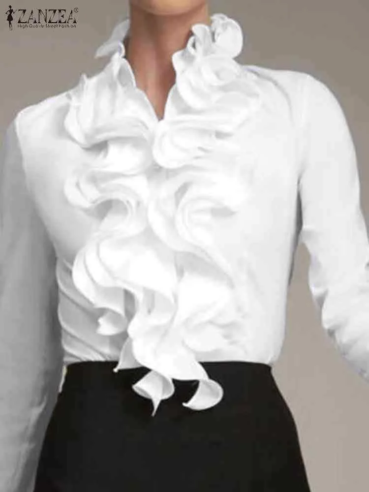 ZANZEA Camicetta da donna elegante con volant Top Camicie a maniche lunghe moda Balza Blusas Elegante camicia da lavoro OL Camicette bianche femminili