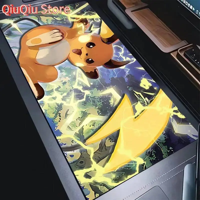 Computer-Mauspad P-Pokemon Raichu Anime-Mauspad, Tastatur-Zubehör, große Gummi-Mauspads, Laptop, erweiterte Kawaii-Schreibtischunterlage