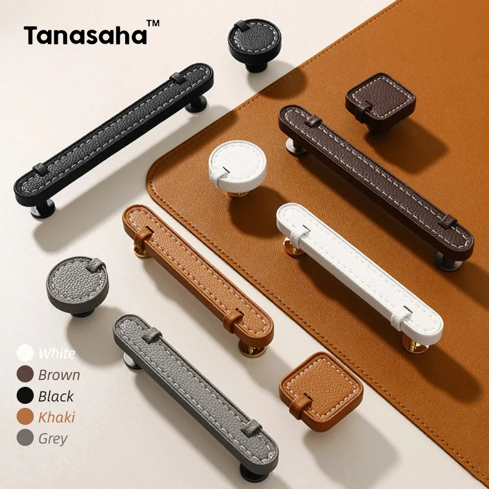 Leder-Küchenschrankgriffe für Möbel, Schrank, Türgriff, Kleiderschrank, Türknauf und Griff, Kleid, Schublade, Knöpfe, Hardware Image