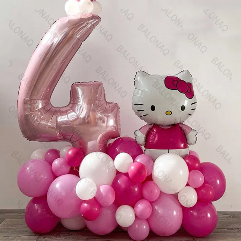 34-teiliges rosa Hello Kitty Mylar-Ballon-Set, perfekt für Mädchen-Geburtstagsfeiern, KT-Katzendekoration, Babypartys und Kinderfeiern
