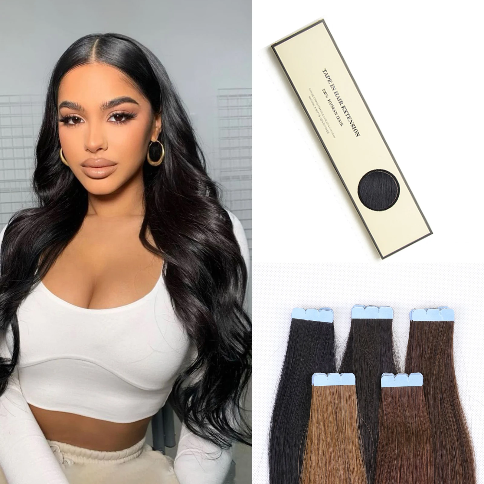 10 Stück unsichtbare Mini-Tape-in-Haarverlängerung, hochwertiges 100 % echtes brasilianisches Haar, 12–24 Zoll Tape im Haar Image