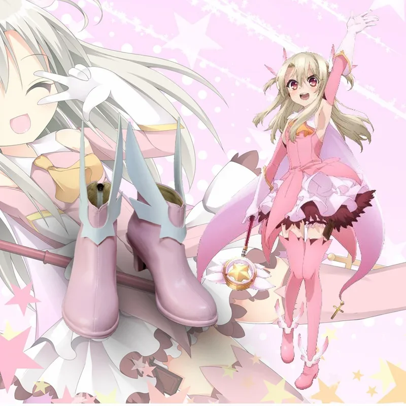 Fate Kaleid Liner Magical Girl Illyasviel von Einzbern Cosplay Schuhe Rosa PU Leder Anime Cosplay Stiefel Halloween Party Schuhe