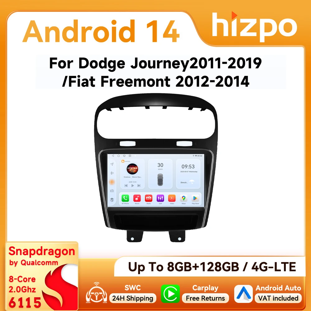 Hizpo 2Din CarPlay Android Auto Autoradio für Dodge Journey 2011–2019 FIAT Freemont 2012–2014 GPS DSP 4G BT SWC 360 ° CAM Image