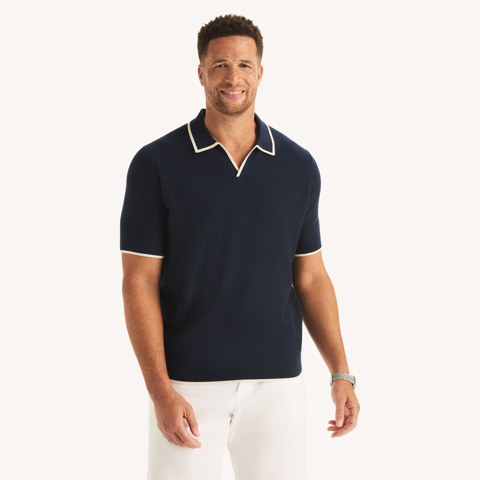 Nautica Men's Big & Tall Tipped Textured Sweater Polo 482 (Stellar Blue Heather), 4XL