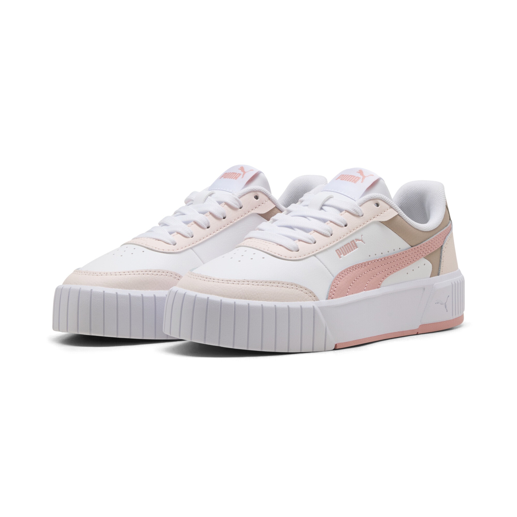 Sneaker PUMA "Carina Mia Sneakers Mädchen", Damen, Gr. 36, weiß rosy outlook jasmine flower pink, Obermaterial: Kuhleder, Textil, Synthetik; Futter: Textil; Innensohle: Textil; Laufsohle: Gummi, Schuhe Sneaker