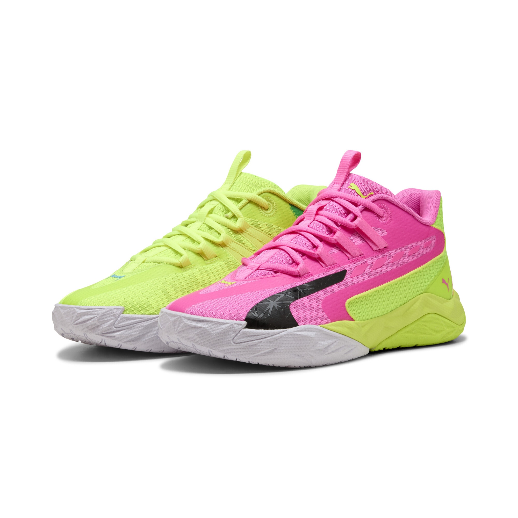 Basketballschuh PUMA "Dagger 2 Mid Basketballschuhe Erwachsene", Gr. 42.5, lime squeeze bright aqua schwarz gelb blau, Obermaterial: Synthetik, Textil; Futter: Textil; Innensohle: Textil; Laufsohle: Gummi, Synthetik, Schuhe