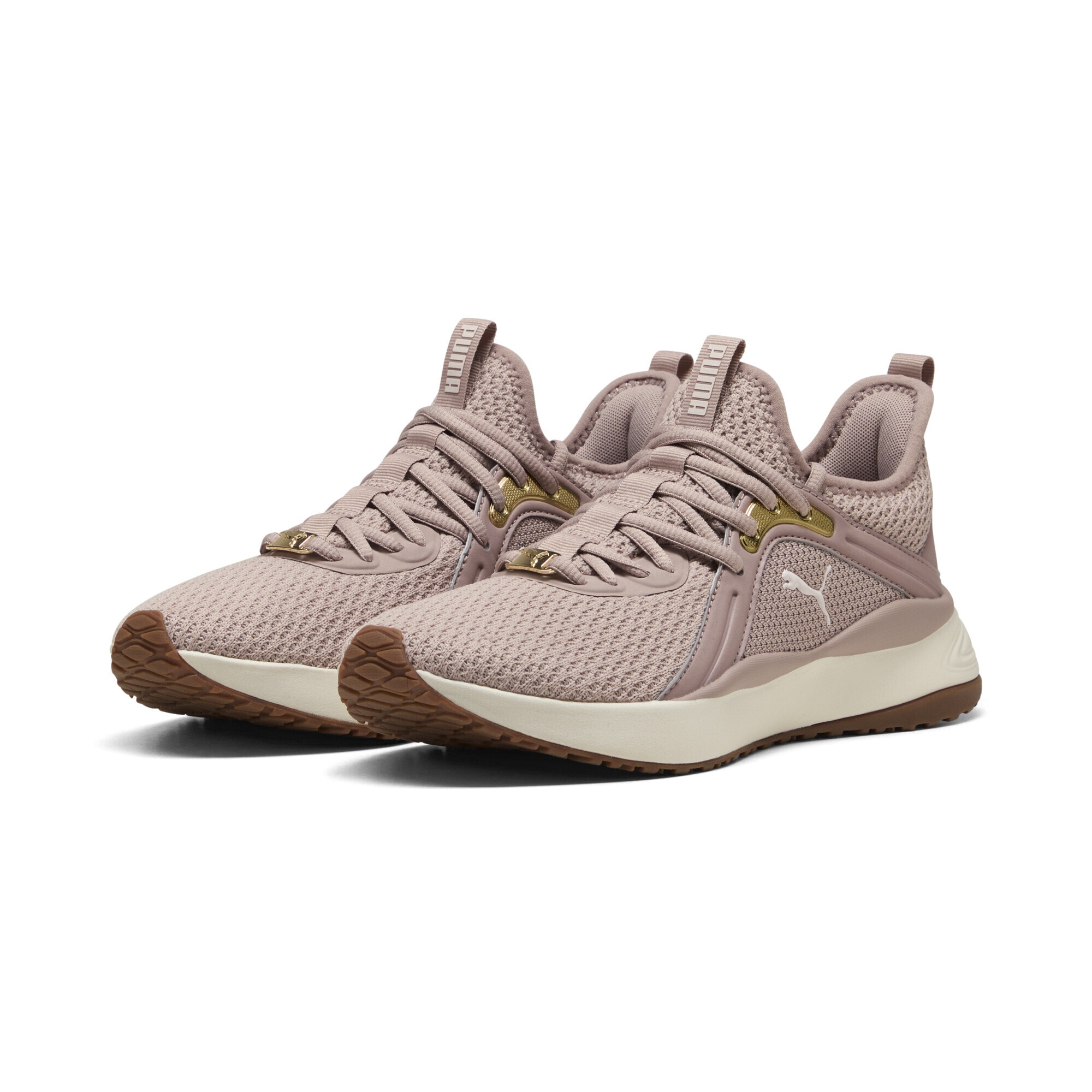 Trainingsschuh PUMA "SOFTRIDE Karma Sneakers Damen", Gr. 41, rose latte warm weiß gold beige, Obermaterial: Textil, Synthetik; Futter: Textil; Innensohle: Textil; Laufsohle: Gummi, Synthetik, Schuhe