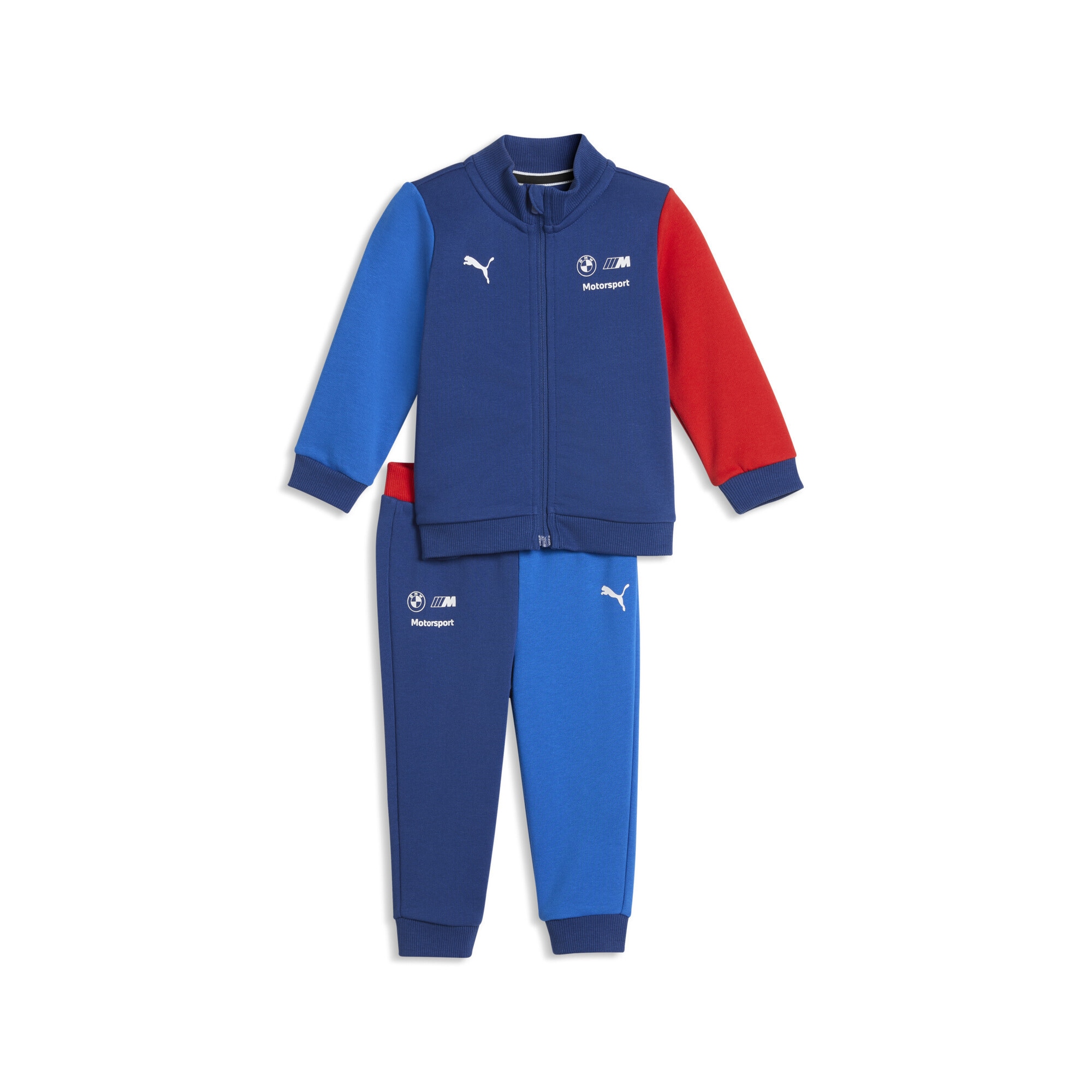 Sportanzug PUMA "BMW M MOTORSPORT Essentials Trainingsanzug Kinder", Jungen, Gr. 62, pro blau m color aop, Obermaterial: 68% Baumwolle, 32% Polyester; Rippe: 97% Baumwolle, 3% Elasthan, Sportanzüge