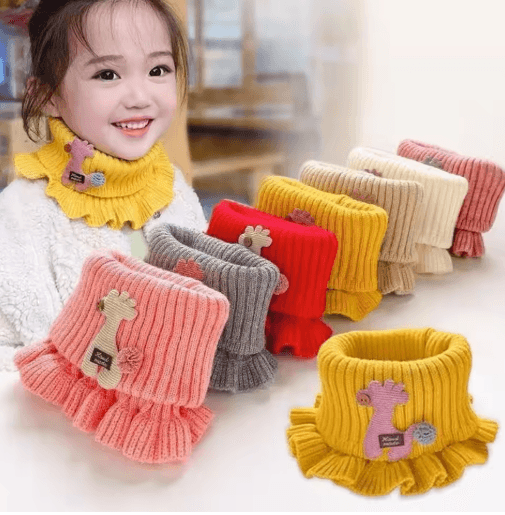 Kids Knitted Giraffe Scarf Collar Cartoon Ruffle Neck Warmer Detachable Dickey gray