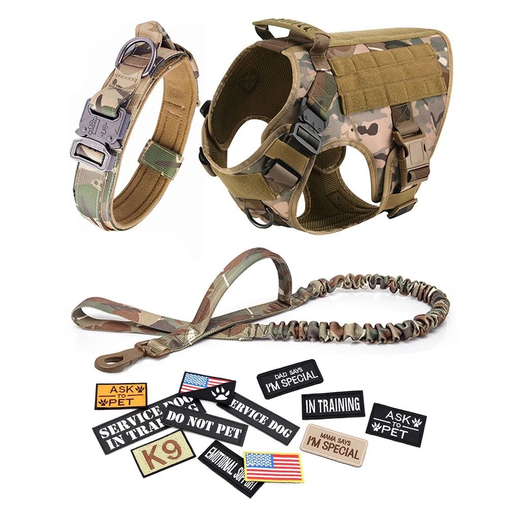 Tactical Dog Harness Leash Collar Set For Medium And Large Dogs camouflage l