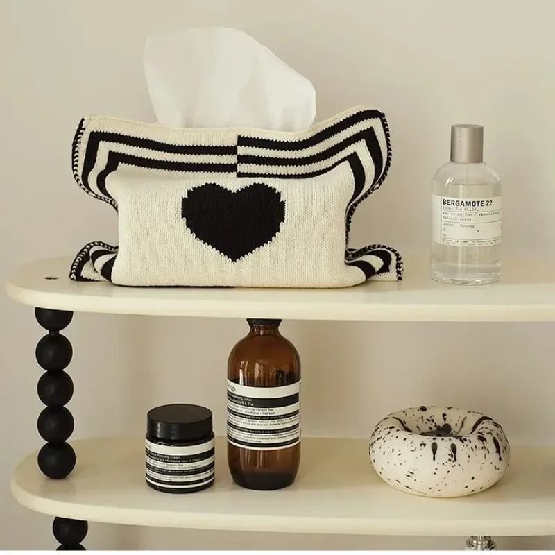 Nordic Heart Knitted Tissue Box Cover Decorative Fabric Tissue Holder a