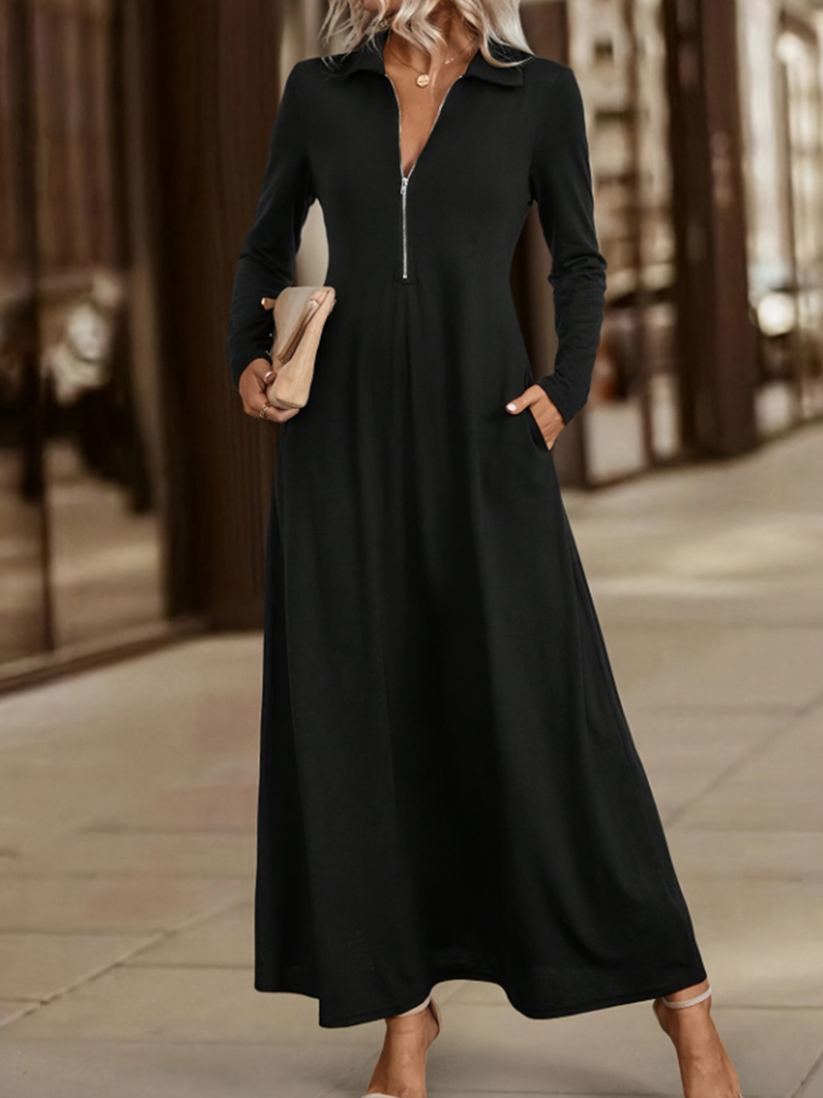 Women's Elegant Solid Maxi Dress With Pockets, Simple Long Skirt, Slim Long Sleeves Shirt Dress Spring Autumn dark Green xxl
