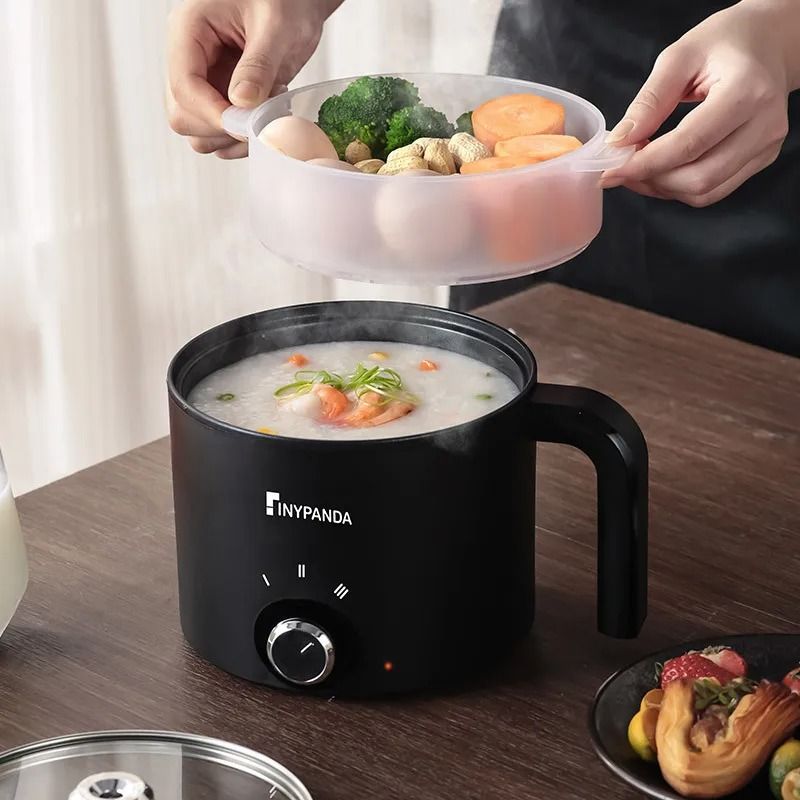Multifunction Electric Hot Pot 1.8L Nonstick Cooking Pan With Steaming And Frying black Double
