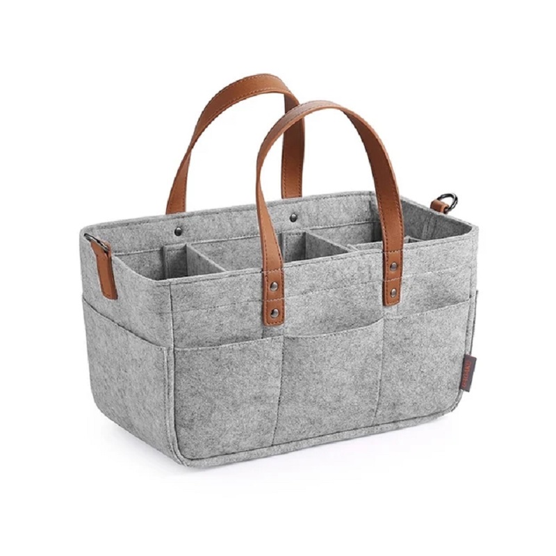 Infant Diaper Bag With Handle Caddy, Baby Felt Storage Nursery Organizer Basket, Nappy Kids Storage Carrier grey