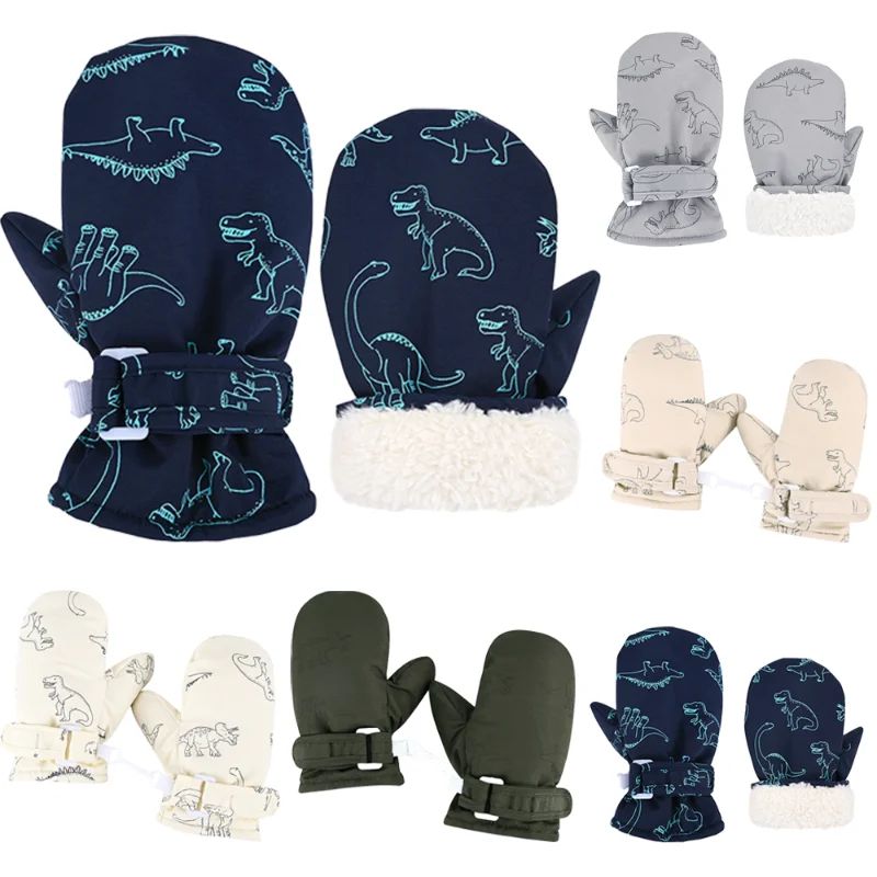 Kids Winter Ski Gloves Cartoon Warm Waterproof Outdoor Mittens navy M