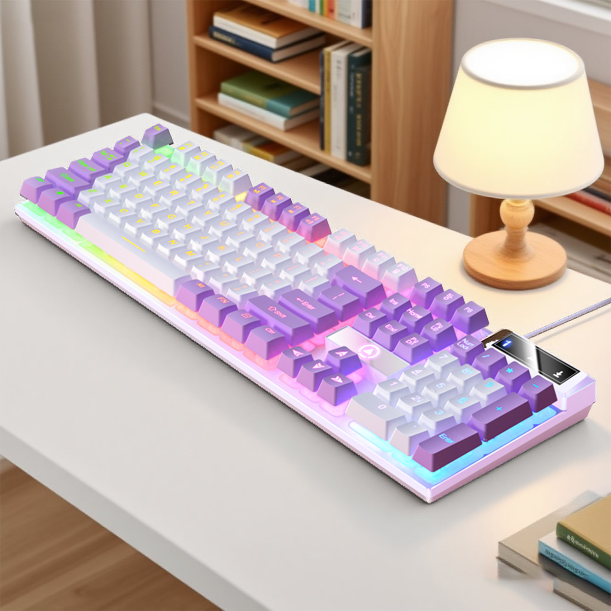 Low Profile Gamer Keyboard, Wired Keyboard Gaming Laptop, Desktops PC Computer Office, Keyboards With Numpad pink White Light