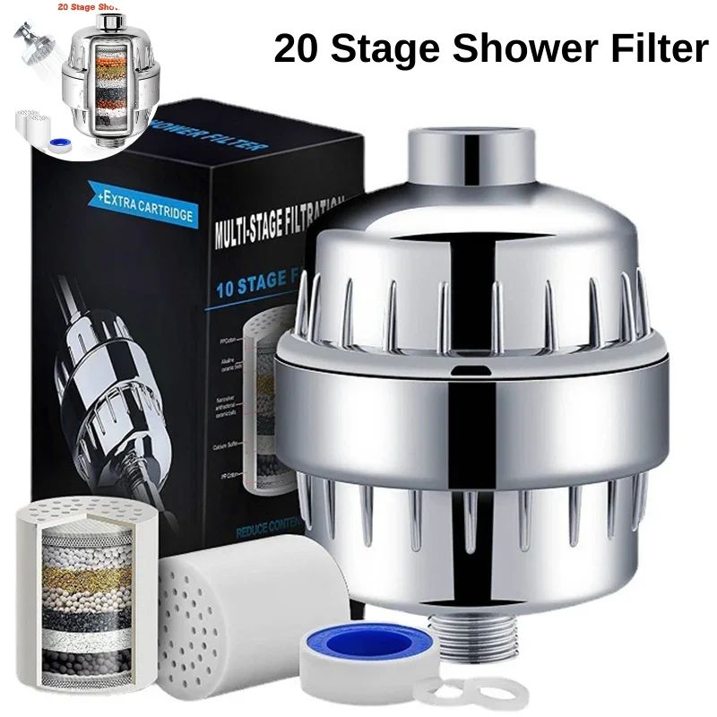 20 Stage High Output Shower Water Filter Hard Water Softener For Cleaner, Gentler Showers 20 Stage High Output Shower Water Filter Hard Water Softener For Cleaner, Gentler Showers