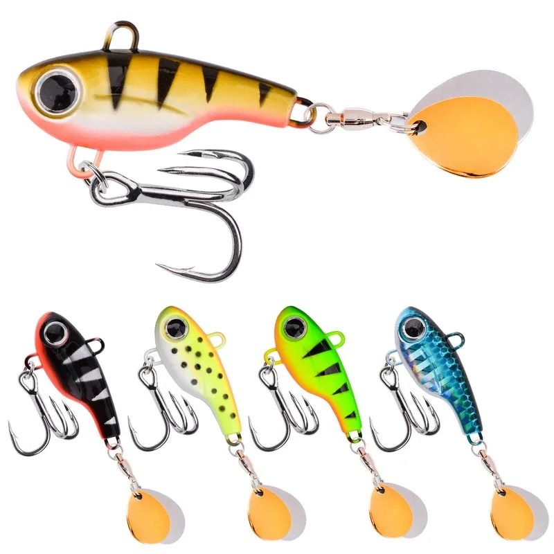 Metal VIB Spinner Fishing Lure With Double Sequins Sinking Rotating Spoon Bait For Bass And Trout e with Hook 5g