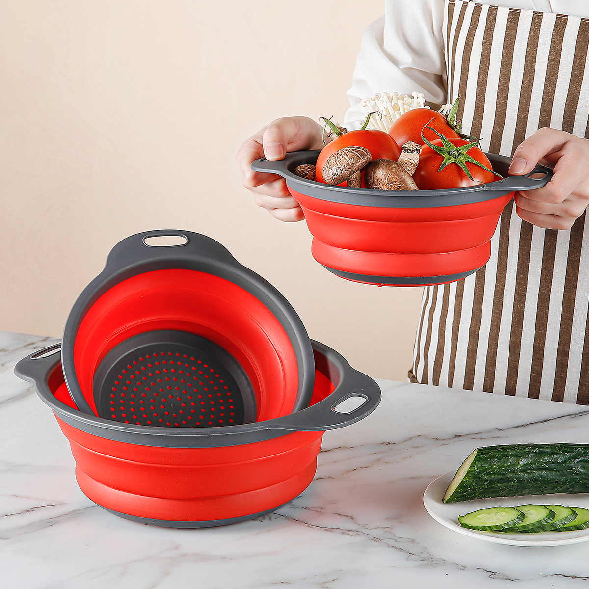 Folding Silicone Drain Basket Fruit Vegetable Washing Basket Foldable Strainer Colander Collapsible Drainer size M