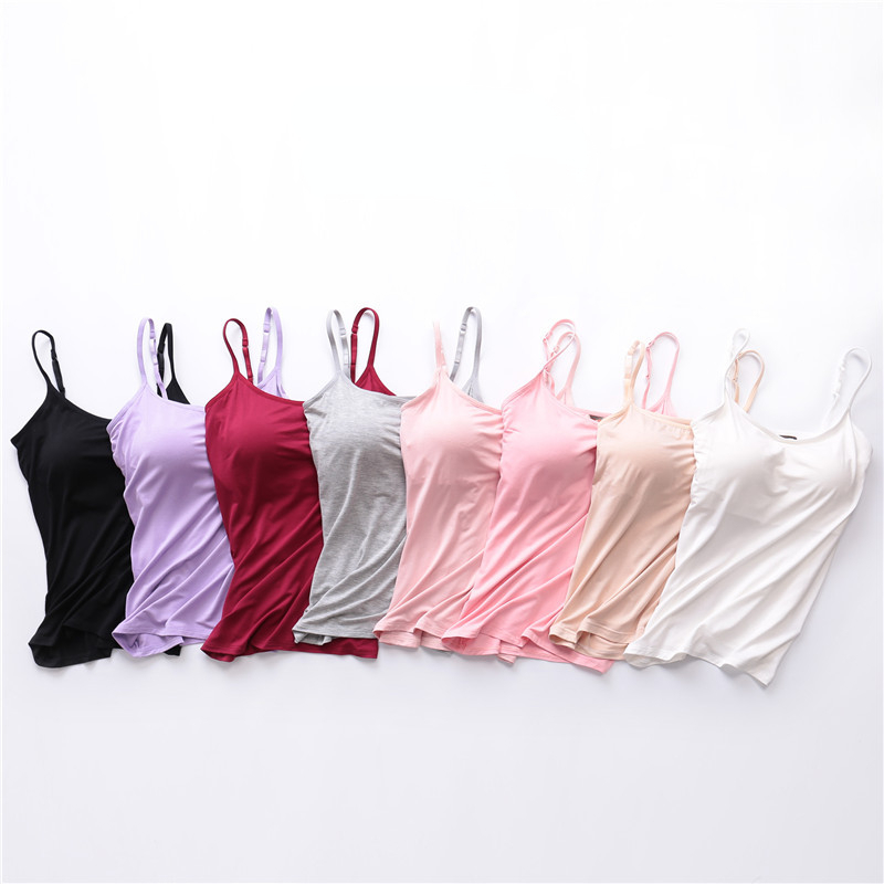 Sexy Women Tops Solid Padded Bra, Spaghetti Camisole Top, Built in Bra Women Vest, Comfortable Tank Top For Women beige l