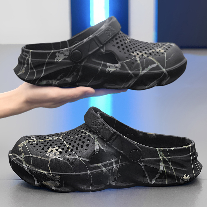 Mens Clogs Sandals, Men Summer Slippers, Hollow Breathable Flip Flops, Fashion Beach Shoes With Thick Sole light Greyx63 42