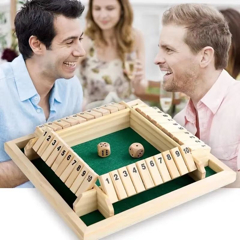Deluxe Shut The Box Game Wooden Shut The Box Game 4 Player Dice Game With 10 Flip Tiles khaki
