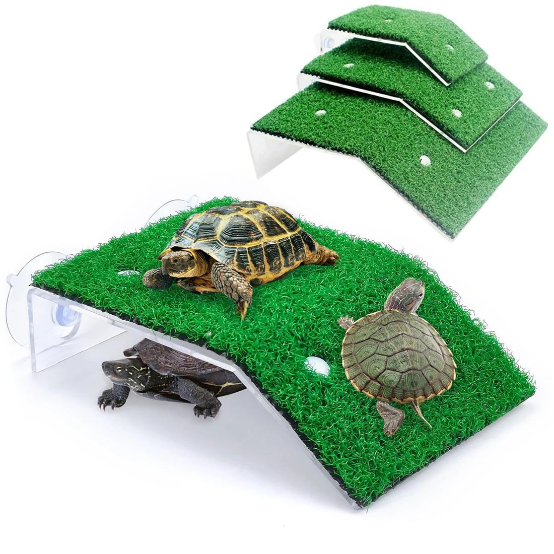Premium Turtle Basking Platform With Simulated Grass Ramp Anti Slip Tortoise Terrace Dock For Aquatic & Semi Aquatic s