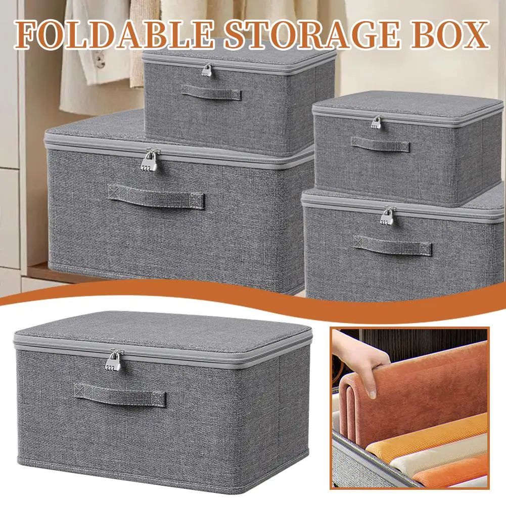 Foldable Fabric Storage Box With Lid xxl 49x37x31 grey