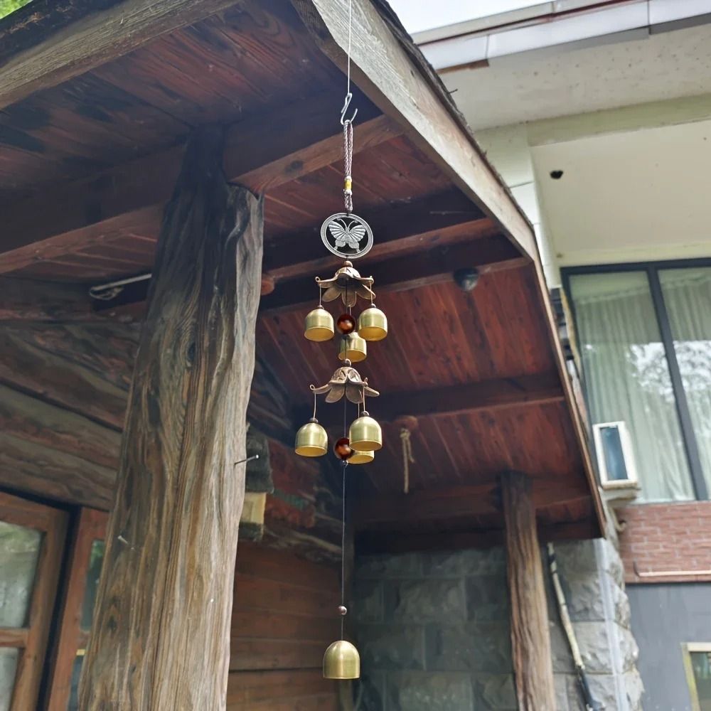 Double Metal Bell Wind Chime Brass Color Hanging Decor For Garden Patio And Home Double Metal Bell Wind Chime Brass Color Hanging Decor For Garden Patio And Home