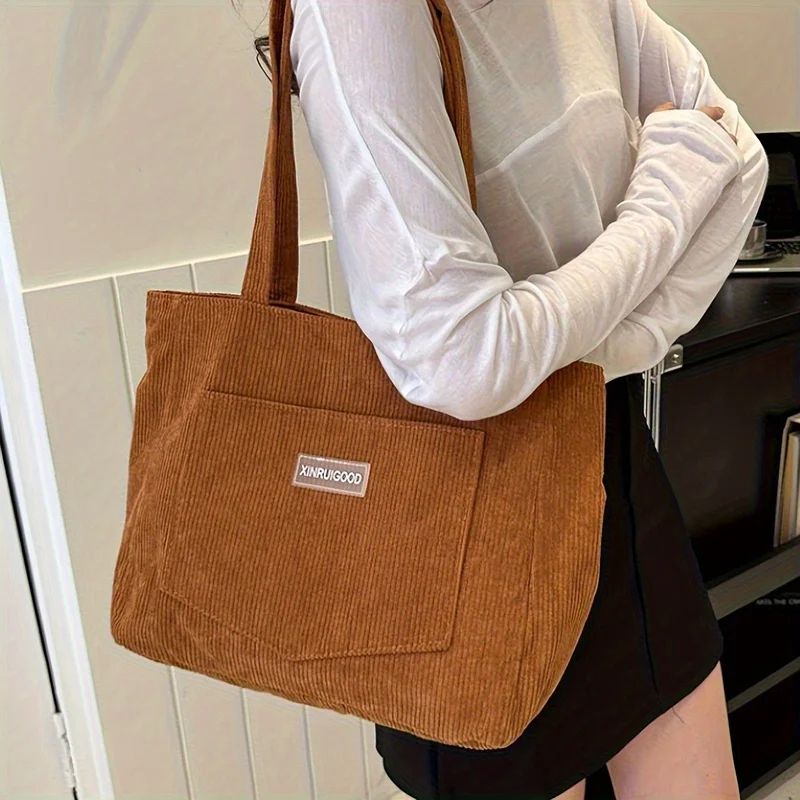 Large Corduroy Shoulder Bag For Women Mori Style Underarm Tote Purse, Soft Casual Handbag For Work & Travel Large Corduroy Shoulder Bag For Women Mori Style Underarm Tote Purse, Soft Casual Handbag For Work & Travel