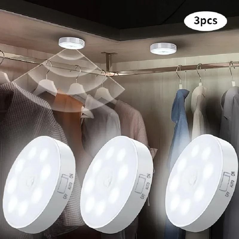 LED Motion Sensor Night Light USB Rechargeable Cabinet And Closet Lamp 1 Pc with Switch Warm