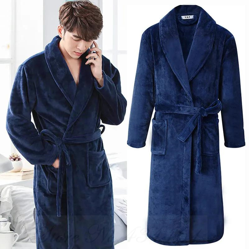 Plus Size Men Robe Bathrobe Autumn Winter Thick Flannel Coral Fleece Gown Lounge Wear Sleepwear Home Clothes men Gray m