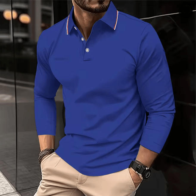 Mens Summer Long Sleeve Lapel Polo Shirt Breathable Casual Top 1 l