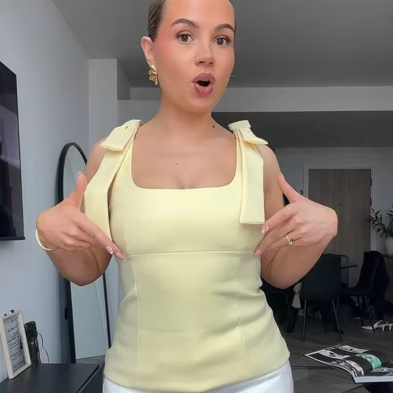 Summer Butterfly Crop Top Woman, Yellow White Slip Top, Off Shoulder Tank Top, Cute Bow Design, Sleeveless Backless Tops white l