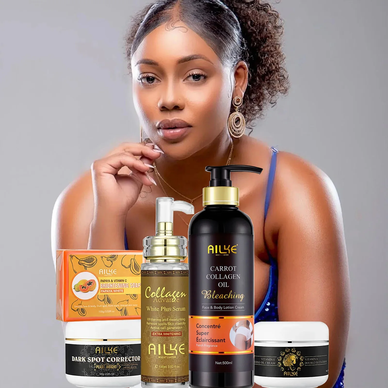 AILKE Kollagen-Aufhellungsset für alle Hauttypen, Aufhellung, dunkle Flecken reduzieren, Sommersprossen, Hyperpigmentierung, gleichmäßiger Hautton Image